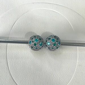 Retired set of Pandora clips with clear, teal and green CZ